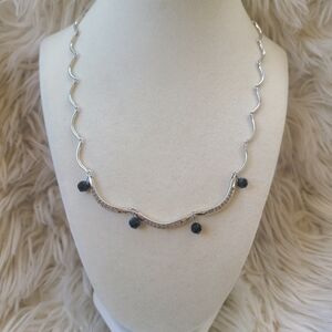 Swarovski Scalloped Silver and Black Necklace- Excellent Condition